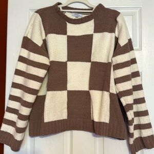 Comfortable Checkered, Striped Sweater